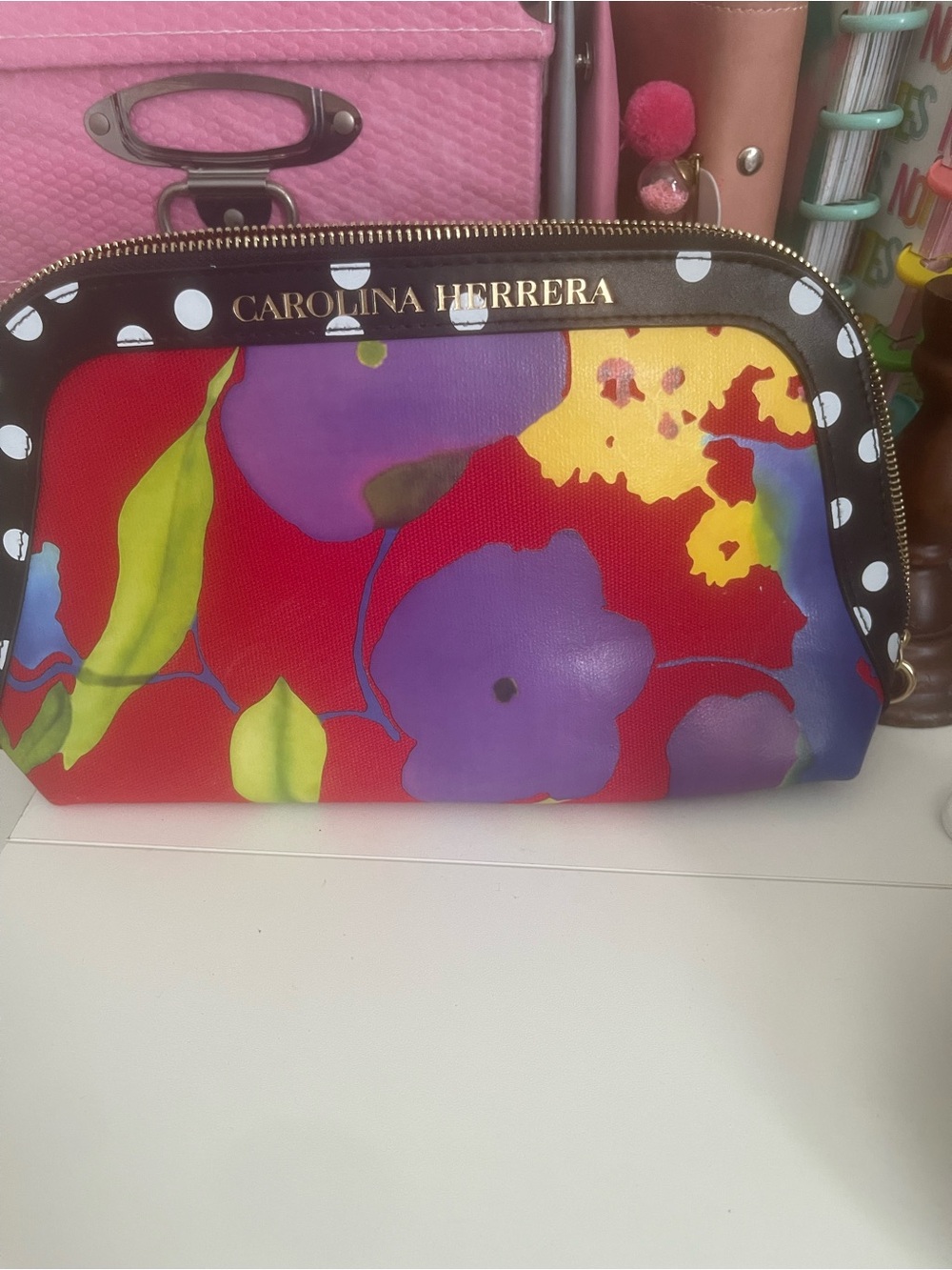 Carolina Herrera Multicolor Floral Zip Cosmetic Pouch